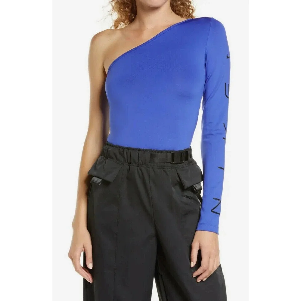 Nike Womens One Shoulder Long Sleeve Blue Sportswear Top Size XS CZ8188-430
